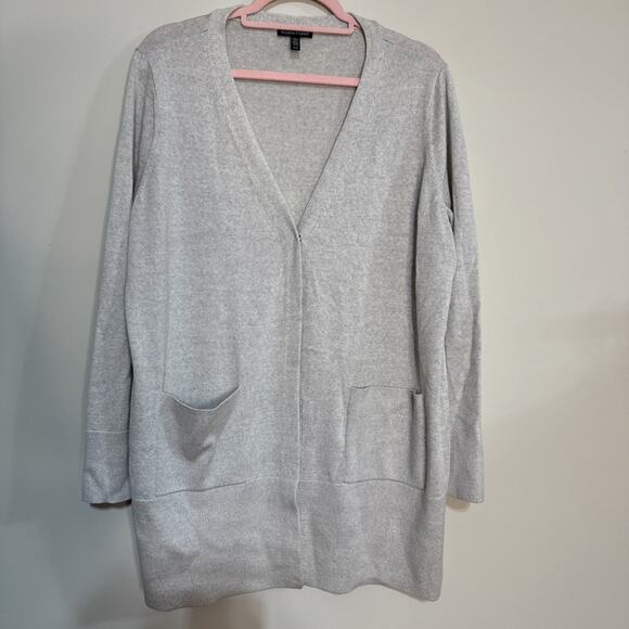 Eileen Fisher Merino Wool V-Neck Long Cardigan Pearl Sz M - Picture 1 of 15